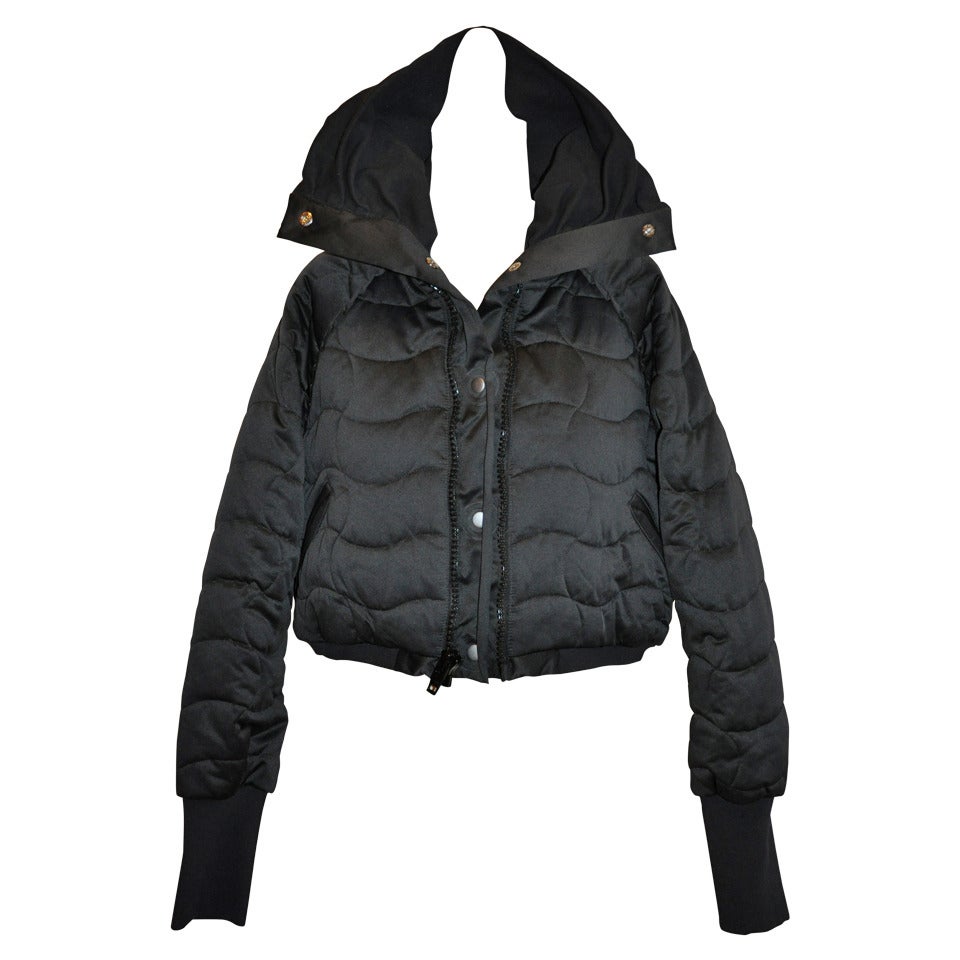 Stella McCartney Black High-Collar Quilted Cropped Puffer Zipper Jacket