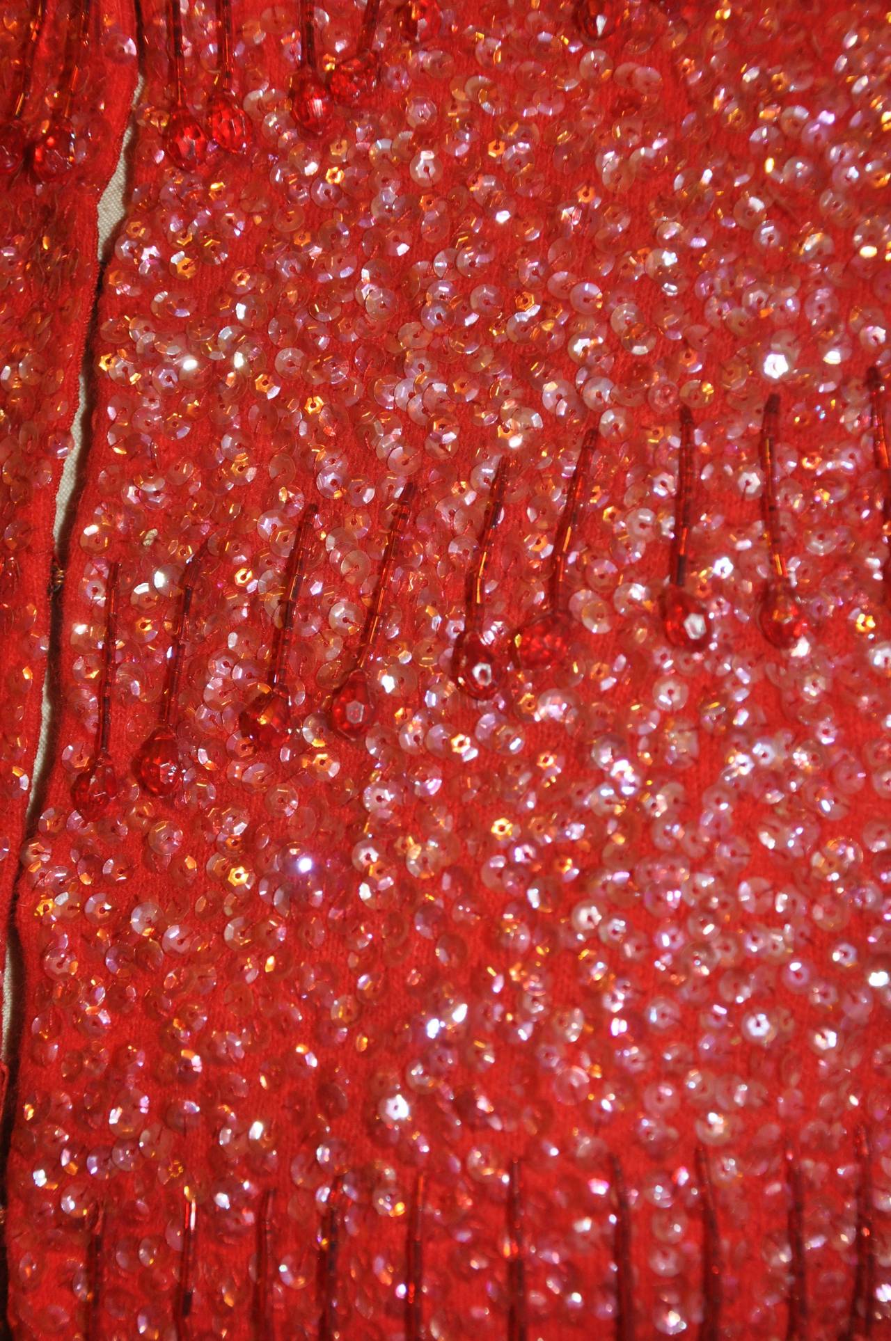 Ruby-Red Angora with Micro-Sequins and Seed Beading Cardigan 1