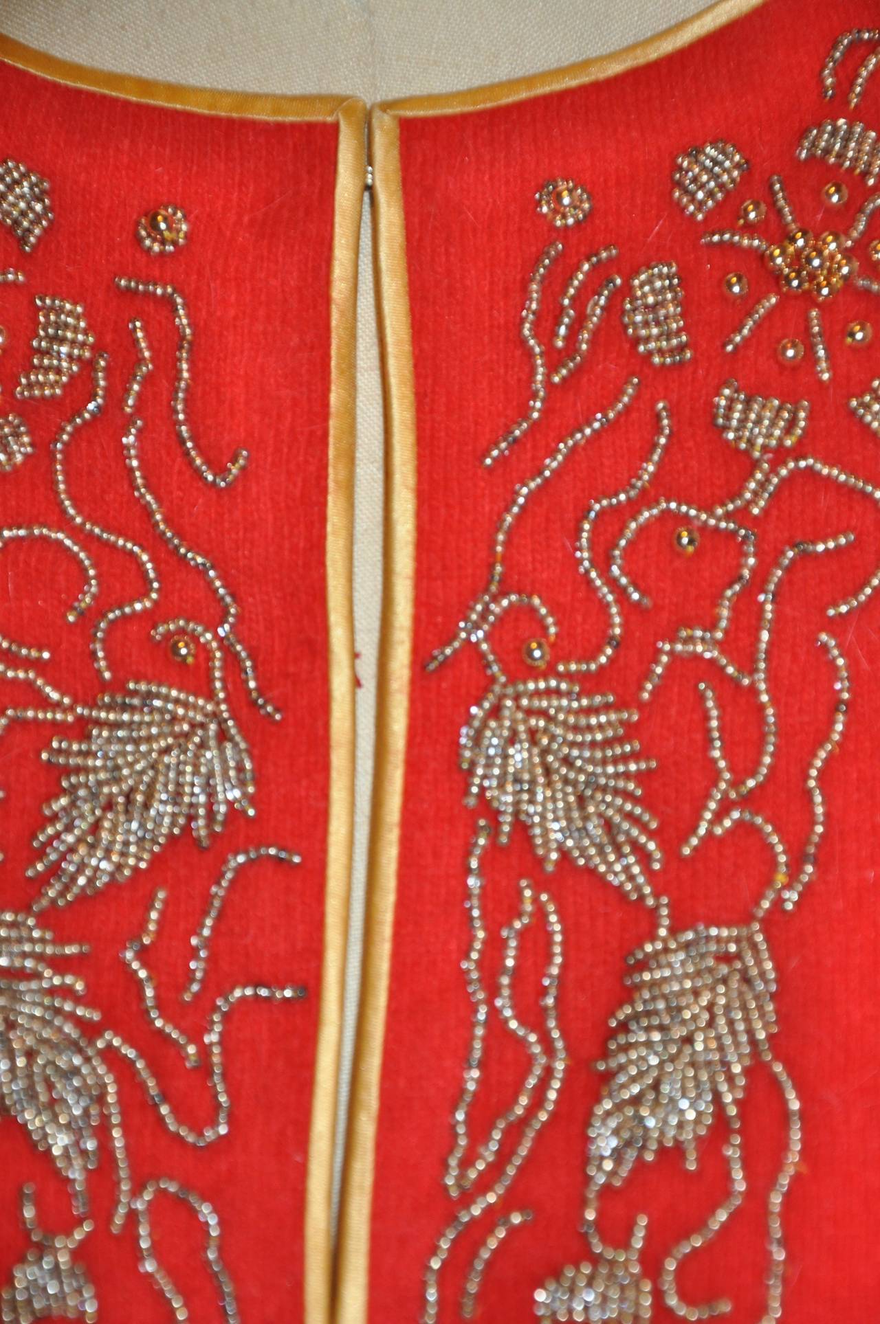 Bold Red Angora with Detailed Micro Seed Cardigan