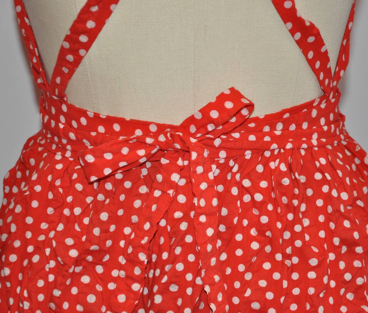 Halston Bold Red Polka-Dot Sheersucker Cotton Halter Dress In Good Condition In New York, NY