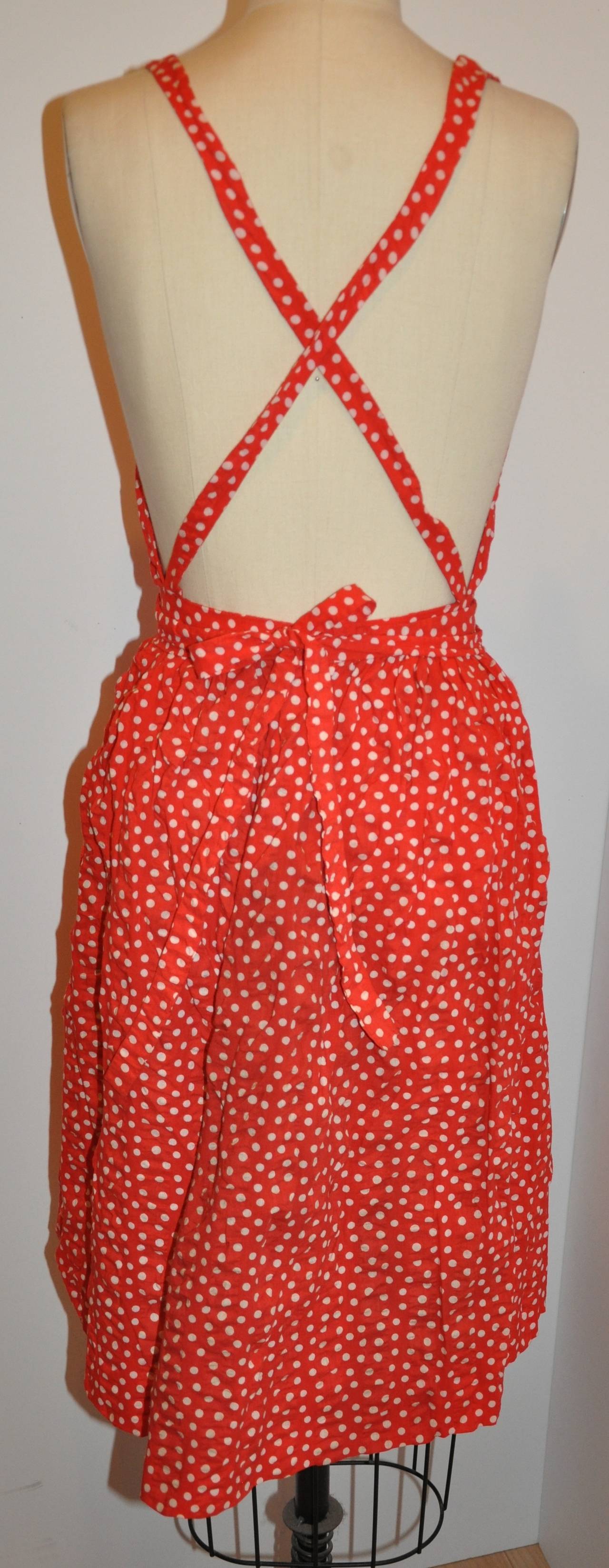 Women's Halston Bold Red Polka-Dot Sheersucker Cotton Halter Dress