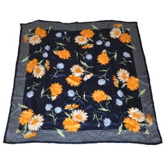 Bold Navy Multi-Color Floral Silk Crepe de Chine Scarf