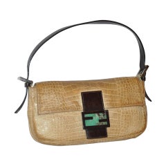 Fendi Baguette Croc-Embossed with Malachite Accent