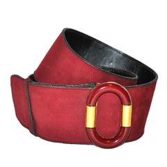 Lacavena Burgundy Lambskin Suede with Gold Hardware & Lucite Buckle Belt