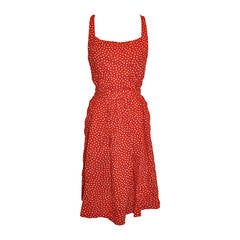 Halston Bold Red Polka-Dot Sheersucker Cotton Halter Dress