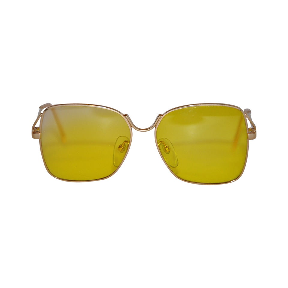 Luxottica "April" 18K Yellow Hardware Frame Yellow Lens Sunglasses For Sale
