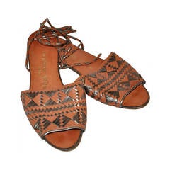 Stephane Kelian Tan & Bronze Woven Sandal with Woven Ties