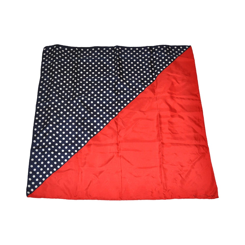Jeannene Bashey Bold Red and Navy Polka Dot Silk Scarf For Sale