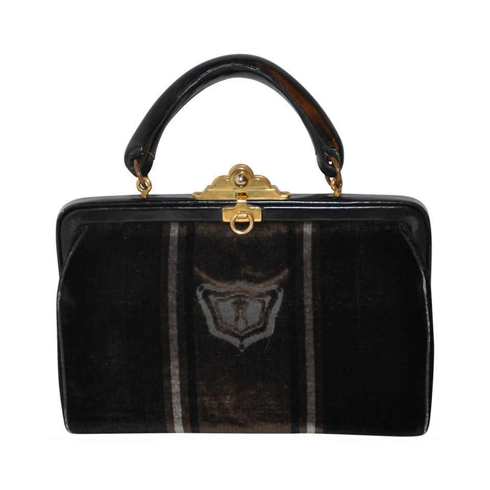 Roberta Di Camerino Plush Black Velvet Hard-Framed Handbag
