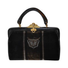 Roberta Di Camerino Plush Black Velvet Hard-Framed Handbag