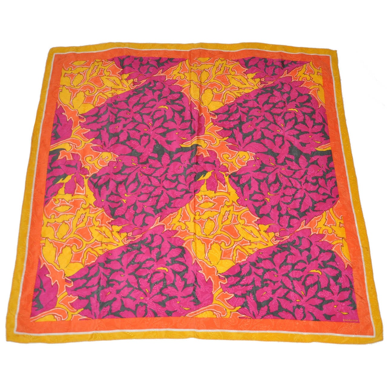 Bolder farbenfroher mehrfarbiger Seidenschal mit Blumenmuster von Evan Picone im Angebot