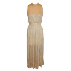 Norman Norell Crepe de Chine, Chiffon and Gold Lame Stripe Evening Dress