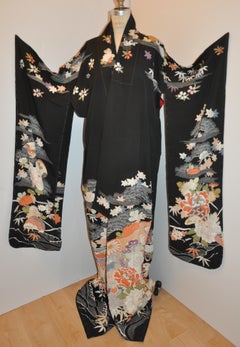 Majestic Multi Color "Floral Among Air and Sea" Japanese Silk Kimono