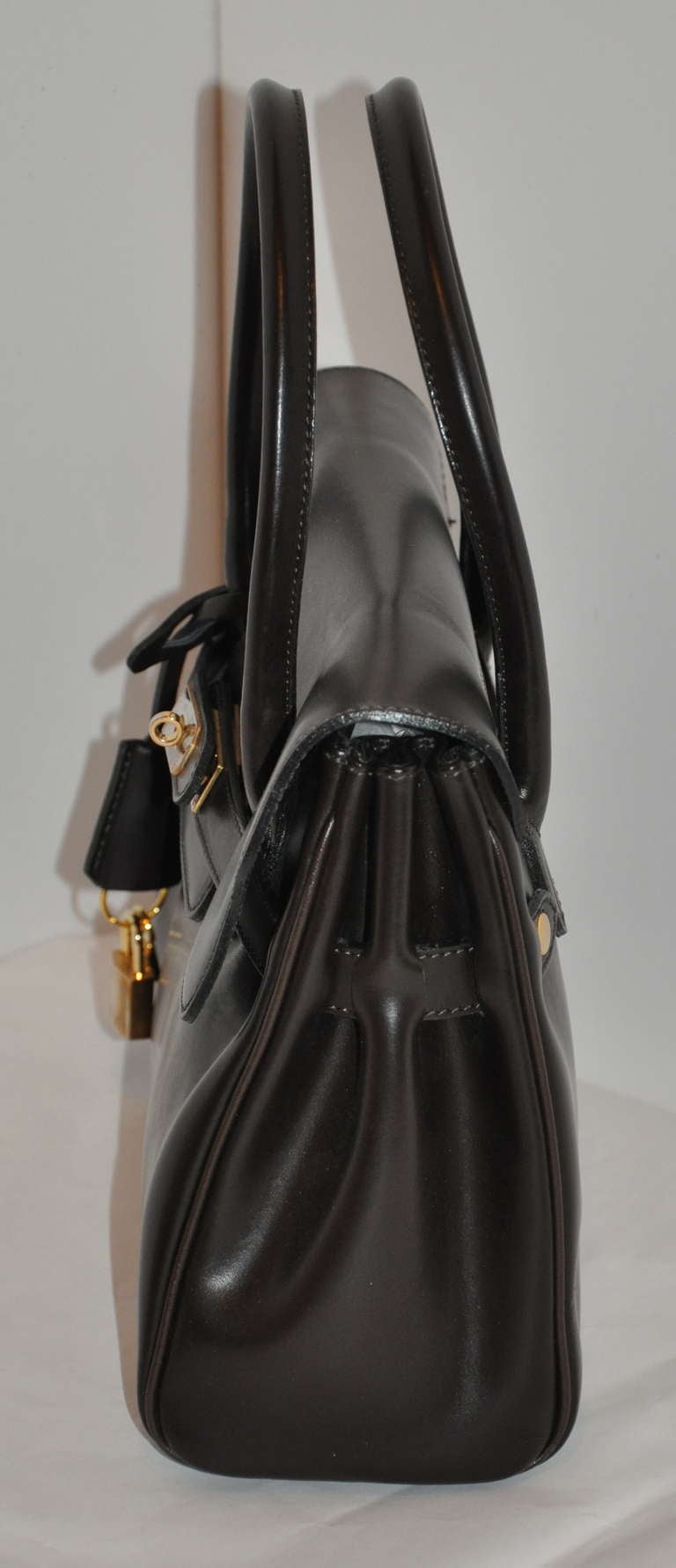 PHYNES Black Leather Handbag with Attachable Shoulder Straps For Sale at 1stdibs