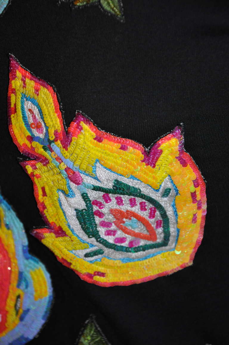 Micro Sequins & Silk Embroidered Black Top In Excellent Condition In New York, NY
