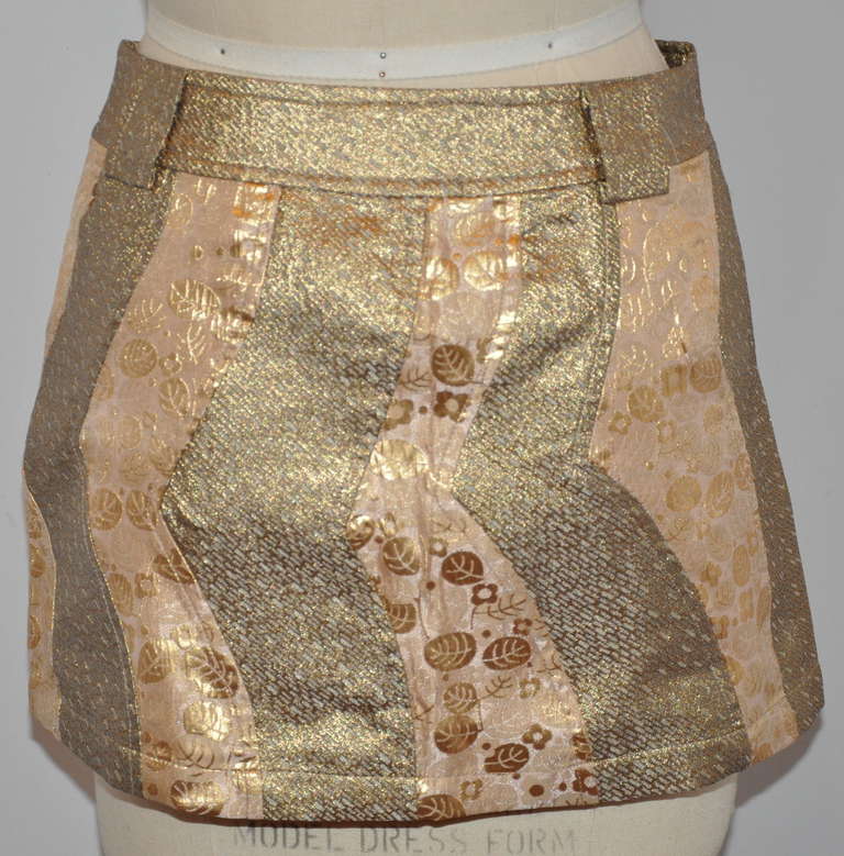 Custo Multi-Print Brocade Gold Lame  Skirt with Tags In New Condition For Sale In New York, NY