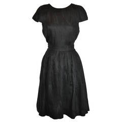 Vintage Albert Nipon Fully Lined Black-On-Black Print Deep Back Linen Dress