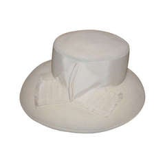 Halston Ivory Wool Felt Hat with Silk Ribbon Accents 1