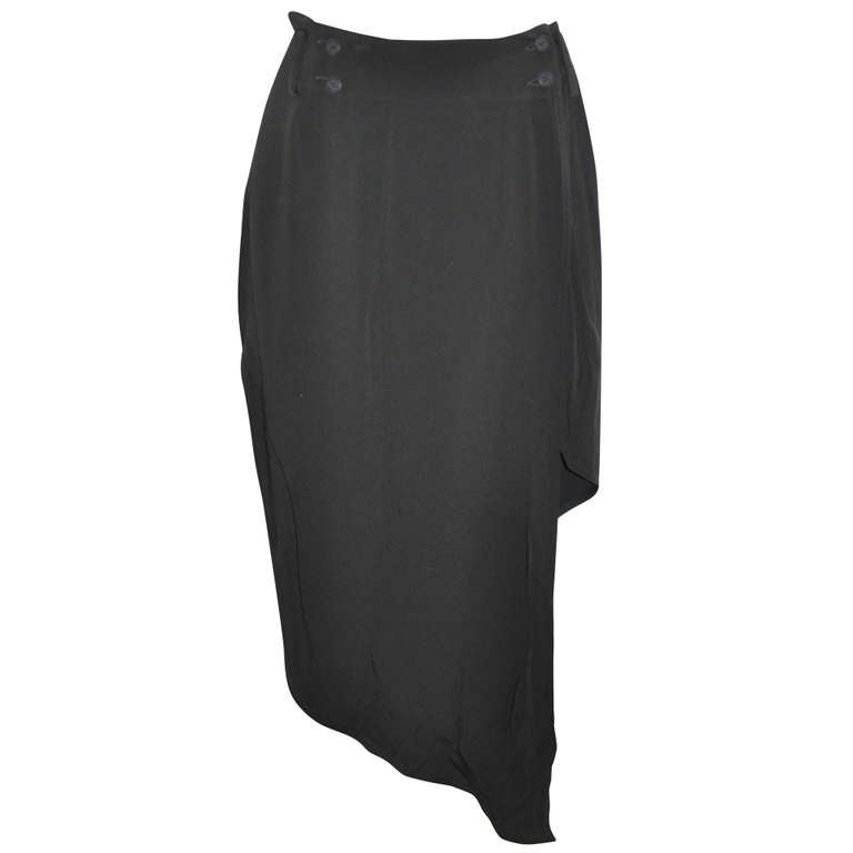 OZBEK Black Asymmetrical Black Wrap-Around Skirt For Sale