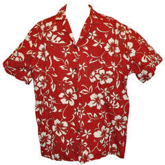Retro Hilo Hatties Bold Red Hawaiian Floral Men's Shirt