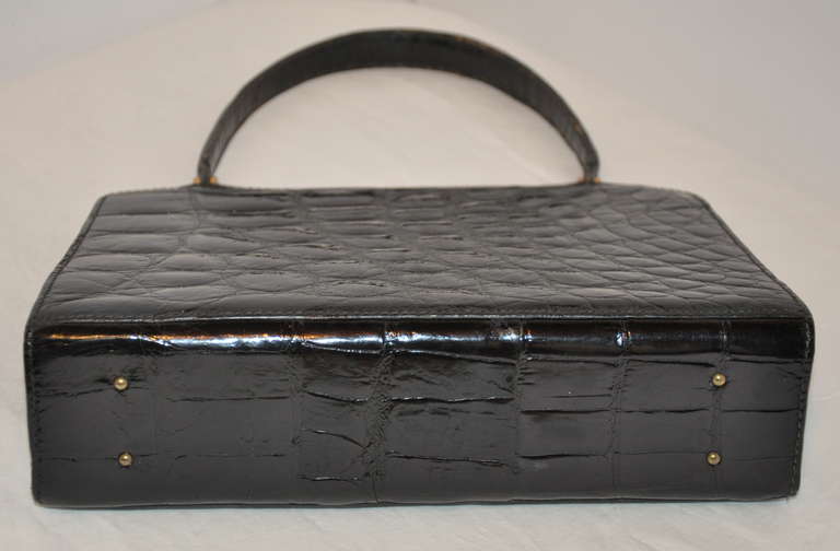 Women's Triomphe Black Embossed Croc Calfskin Handbag