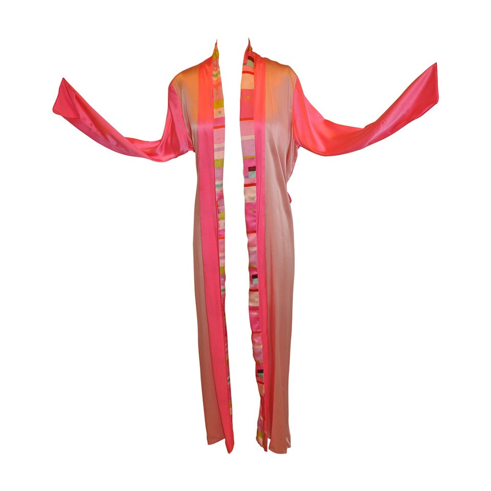Fernando Sanchez Multi-Color Silk Crepe de Chine Robe