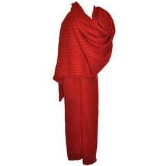 Vintage Halston 2-ply Red Cashmere with Glass Bugle Beads Shawl