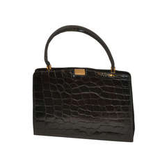 Triomphe Black Embossed Croc Calfskin Handbag