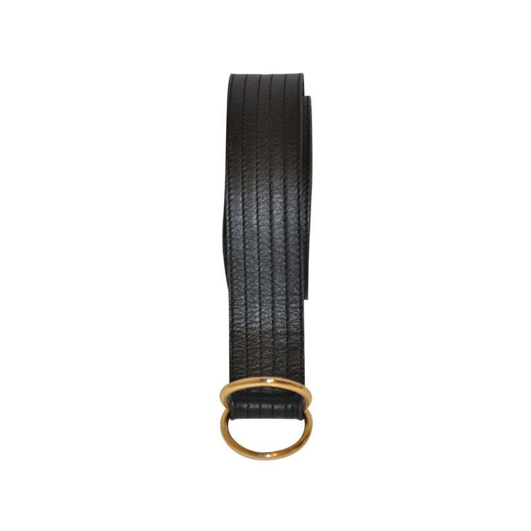 Yves Saint Laurent Black Detailed Top-Stitched D-Belt