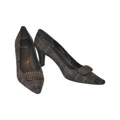 Vintage Stuart Weitzman Charcoal Gray Plaid Heels