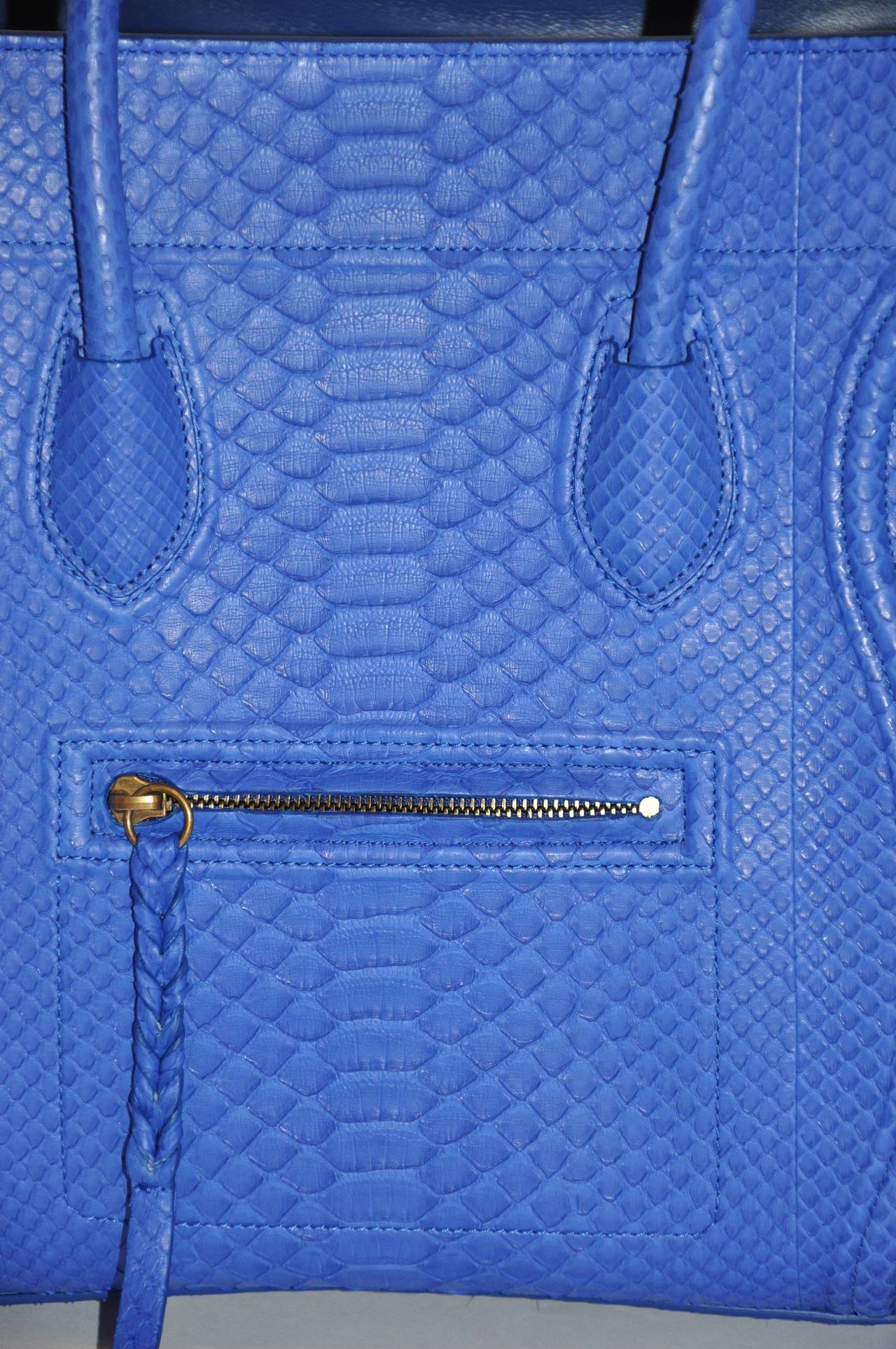 Celine Blue Python Handbag In New Condition In New York, NY