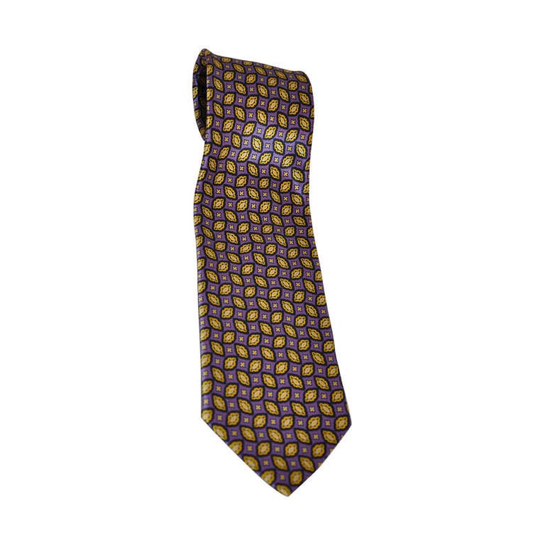 Paco Rabanne Purple, Black and Yellow Print Silk Men's Tie