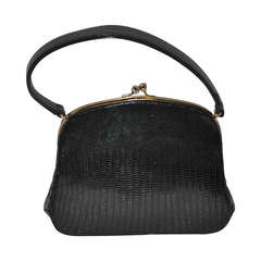 Miniauture Black Lizard with Gold Hardware Handbag