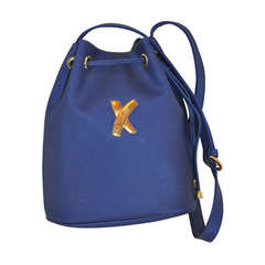 Paloma Picasso Navy Hobo with Signature Gold Hardware Drawstring Bag