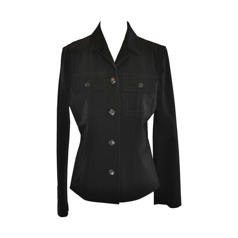 Prada Black Stretch Button-Down Jacket For Sale