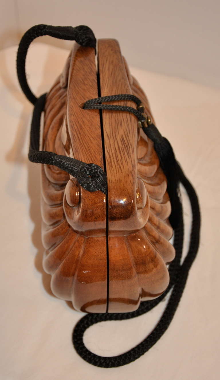 Brown Jimmy Woods of Beverly Hills Hand-Carved Evening Bag with Silk Tassle