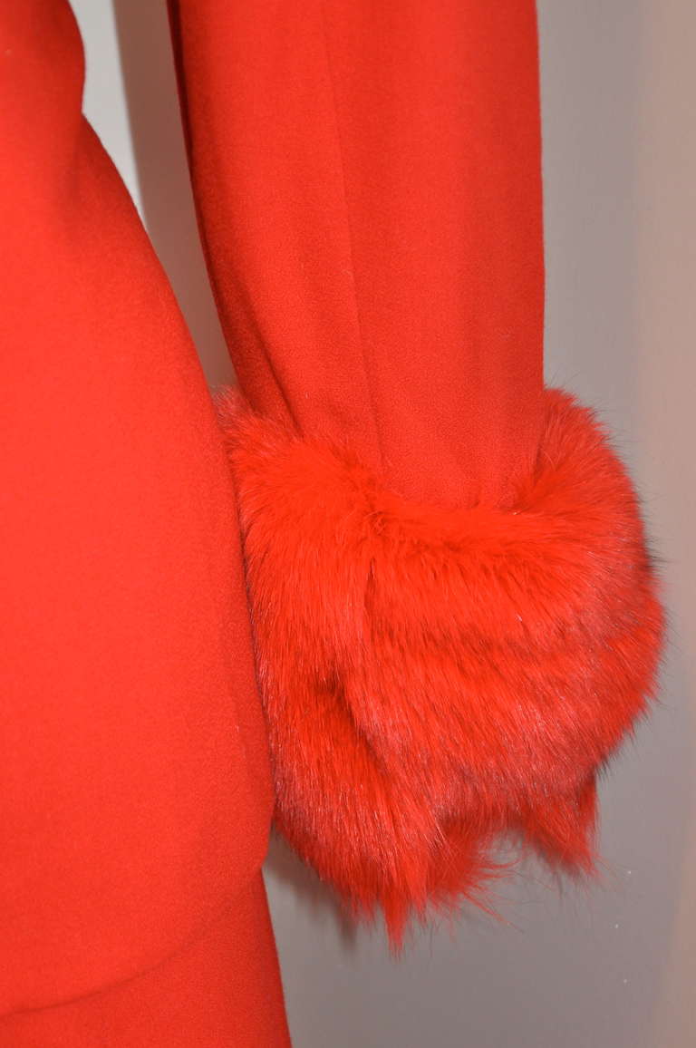 Albert Nipon Red Wool Crepe with Red Fox Accent Ensemble 2