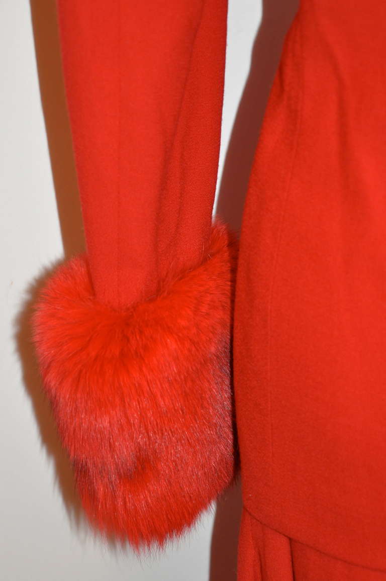 Albert Nipon Red Wool Crepe with Red Fox Accent Ensemble 3