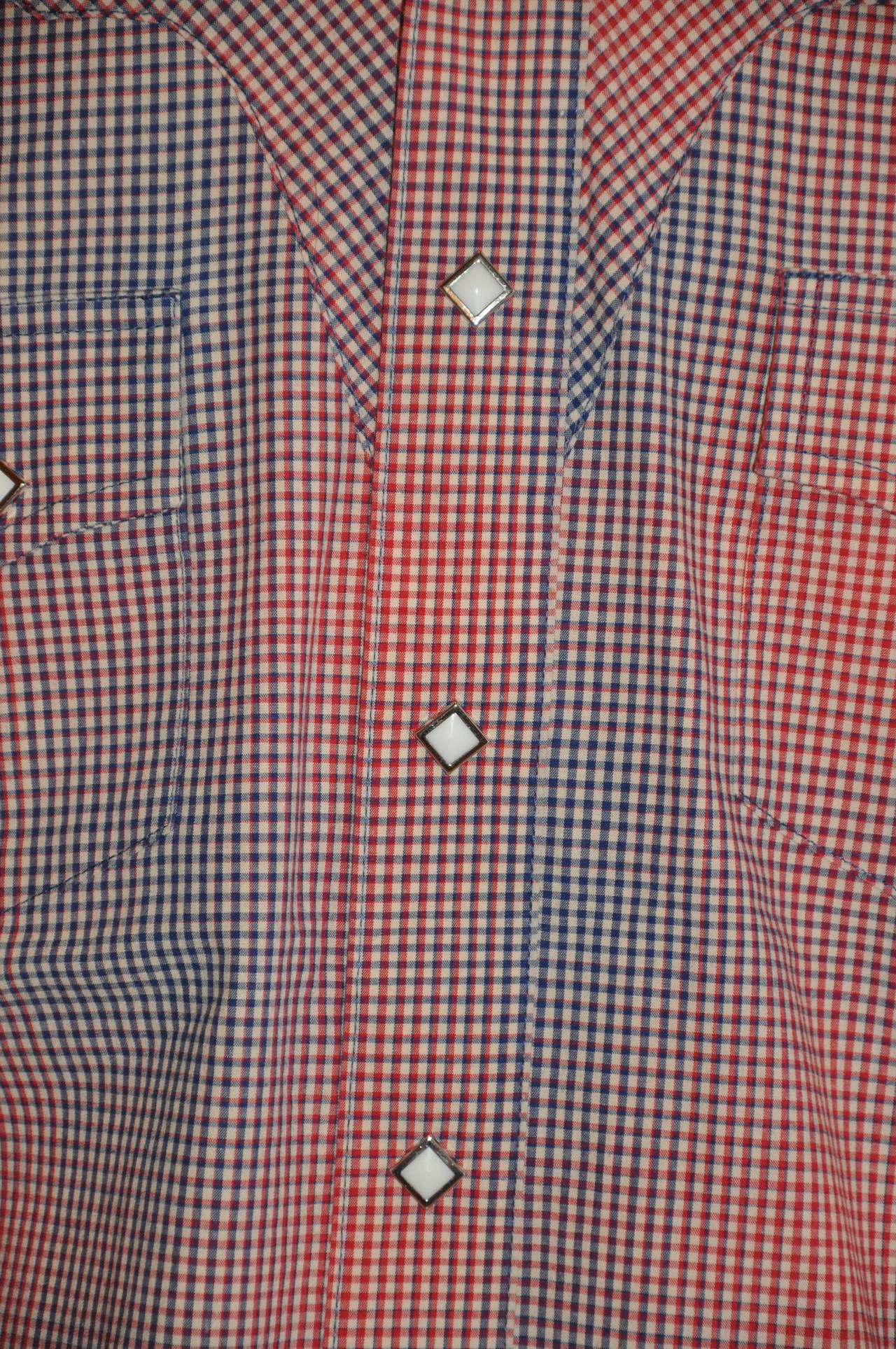 Vintage Wrangler Men's Red, White and Blue Checkered Signature Shirt ...