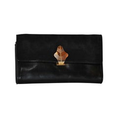 Borsette Black Lambskin "Leaf" Clutch with Attachable Straps