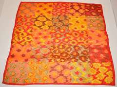Pañuelo de Seda Multicolor Rojo, Mandarina, Verde Oliva y Marrón