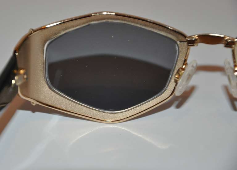 Black Cazal Gilded Gold Hardware with Leopard Print Sunglasses For Sale