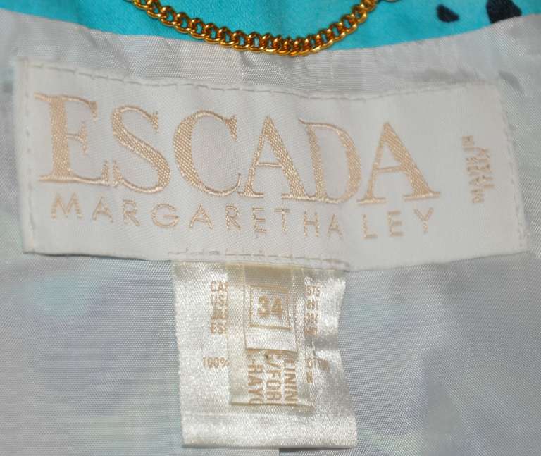 Escada by Margaretha Ley Bold Turquoise Print Jacket In Excellent Condition For Sale In New York, NY