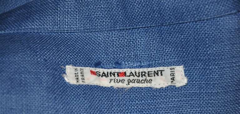 Blue Yves Saint Laurent Navy Linen Sleeveless Top For Sale