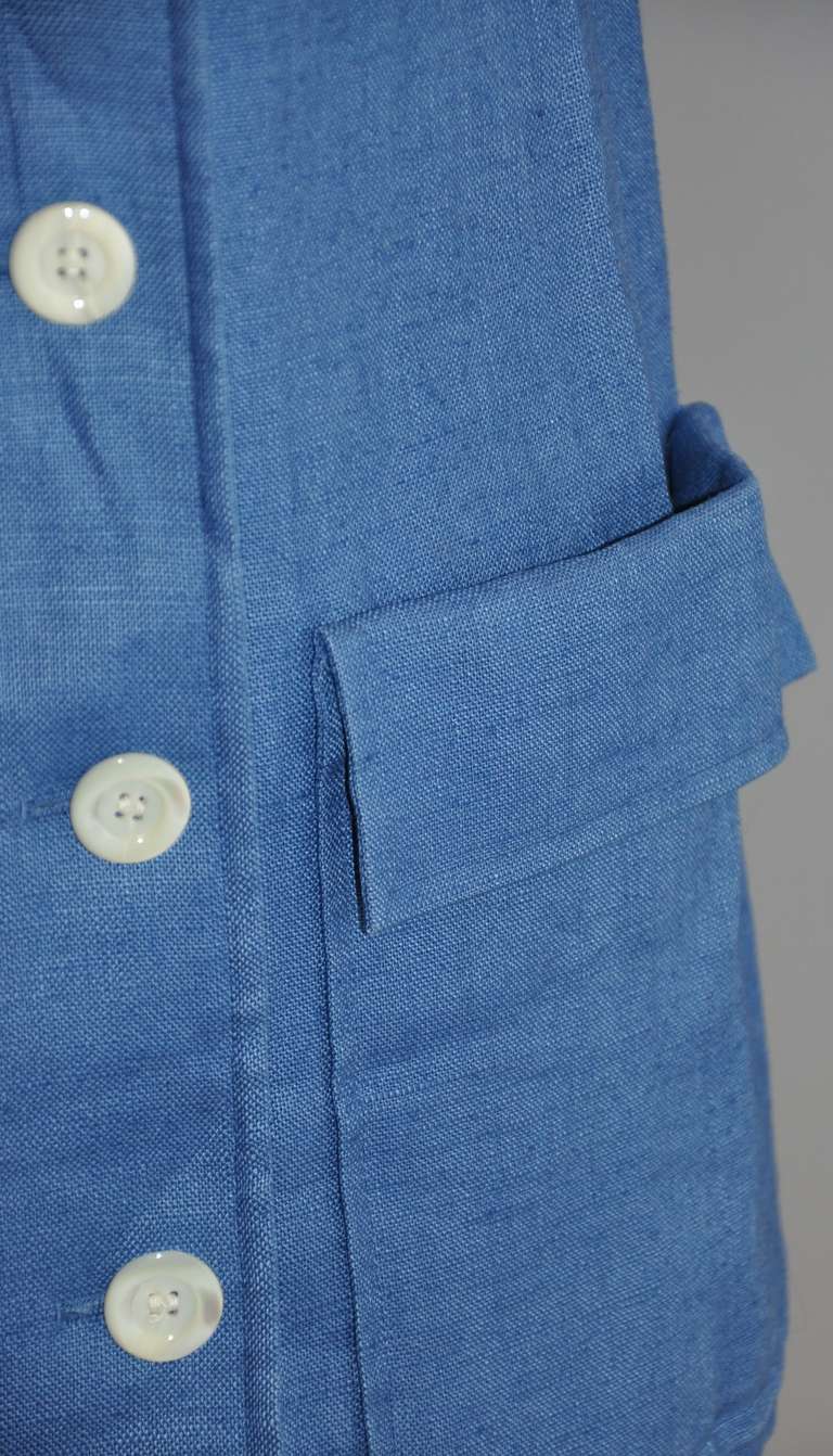 Yves Saint Laurent Navy Linen Sleeveless Top For Sale at 1stDibs
