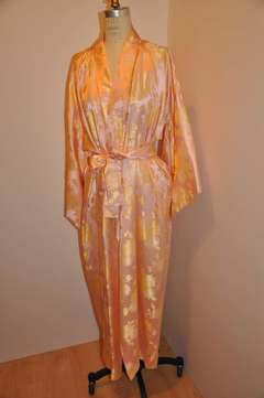 Powder Pink /Golden Floral Print Fully-Lined Silk Kimono