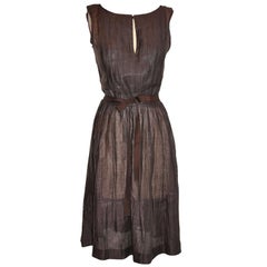 Vintage Sheer Coco Brown Sleeveless Cotton Dress