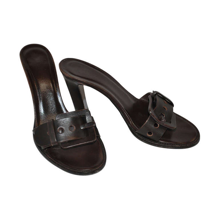 Bottega Chocolate Brown "Buckle" Sandals. at 1stDibs