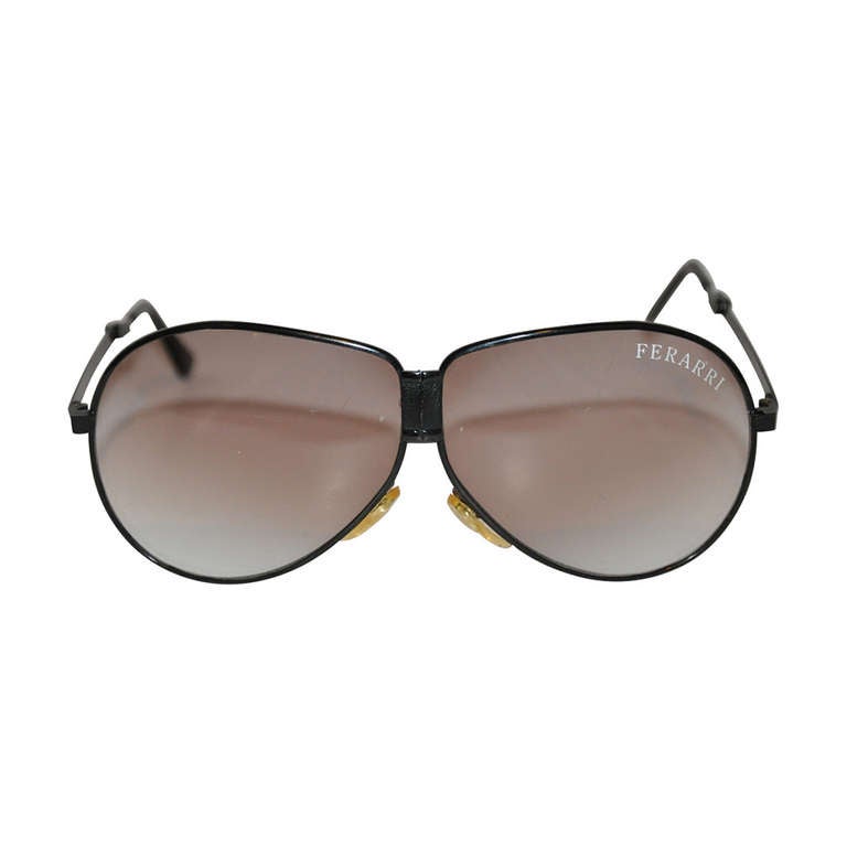Ferarri Black Lucite Frame Folding Sunglasses with Case For Sale