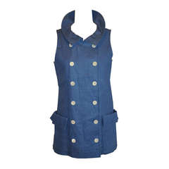 Retro Yves Saint Laurent Navy Linen Sleeveless Top